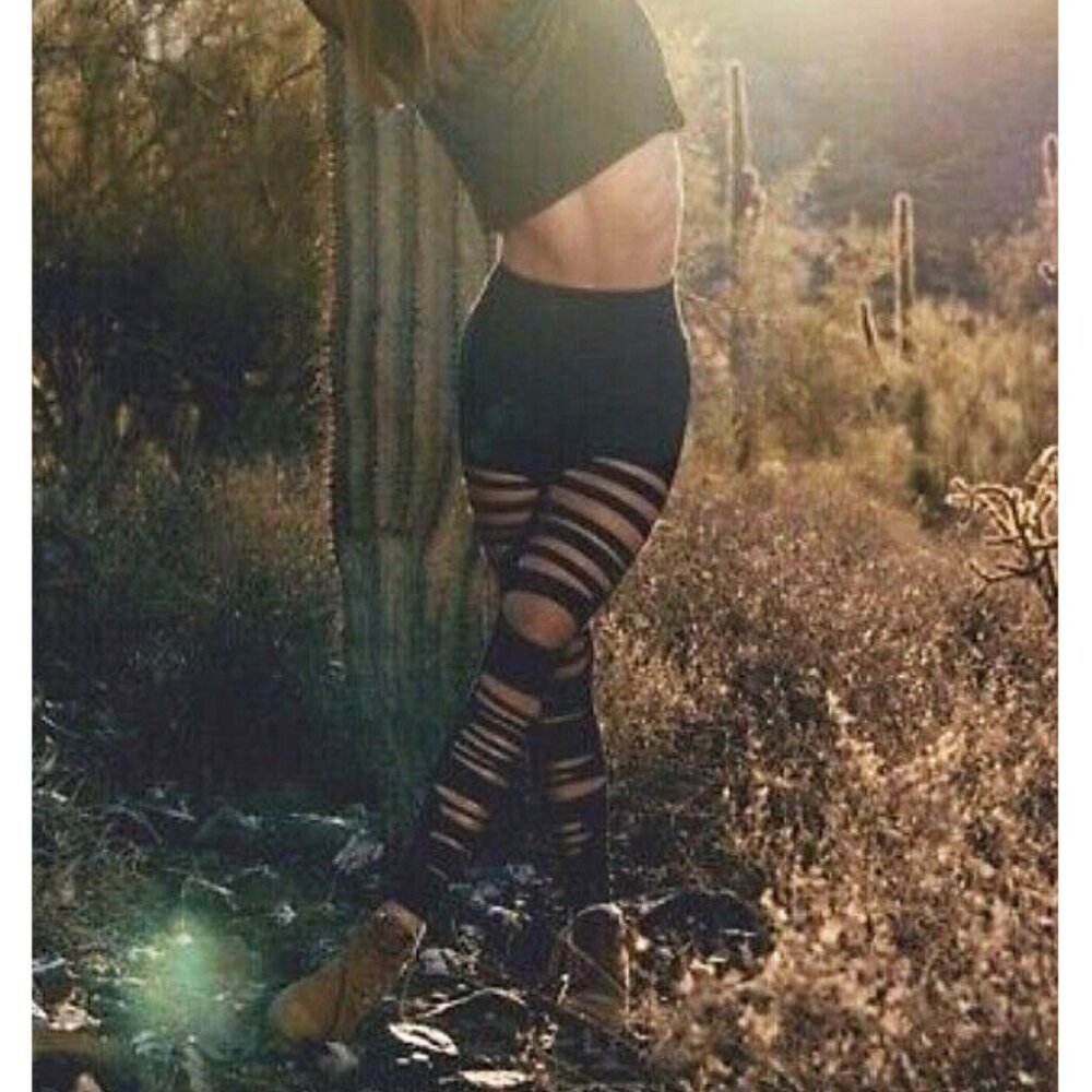 Alo High-Waist Extreme Ripped Warrior Leggings Black Edgy Hi-Rise Destroyed Pant - Picture 9 of 15